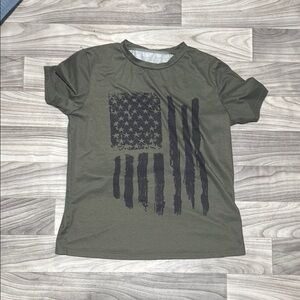 Olive Green Kids T-Shirt with Flag Design